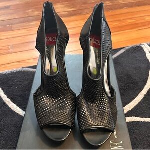 INC International Concepts Black Perforated Peep-Toe Cutout Heels